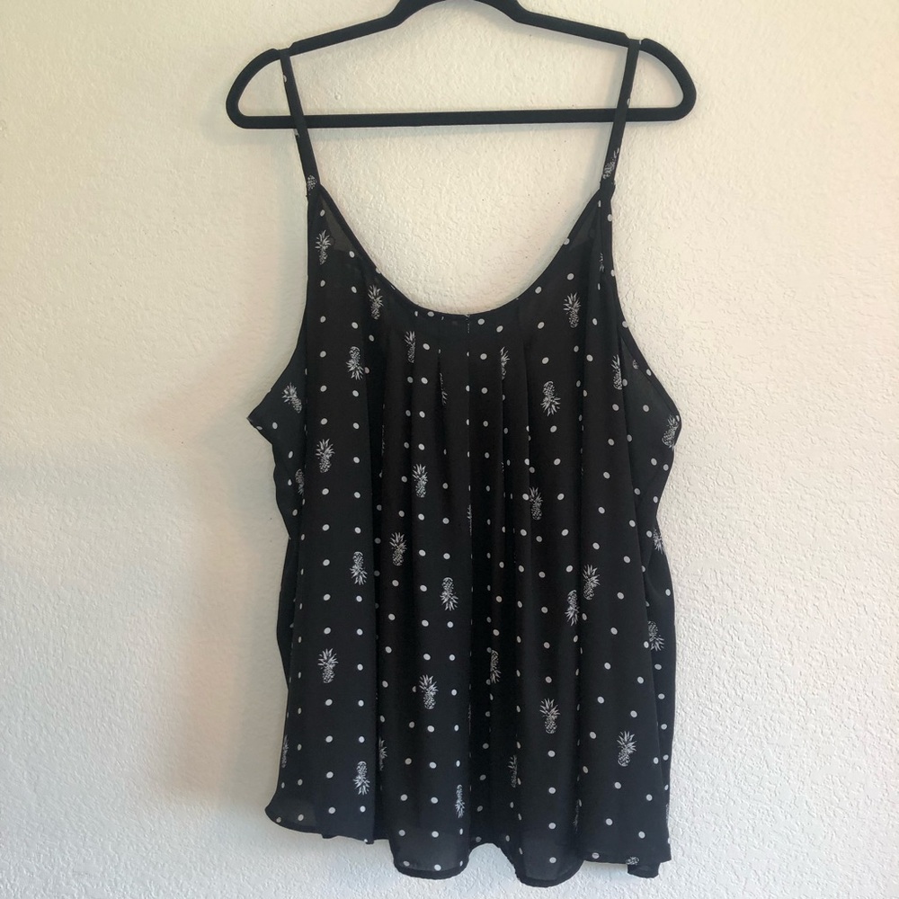Torrid Pineapple and Polka Dot Pleated Camisole w/Criss Cross Detail on Back - Picture 3 of 8